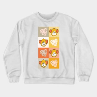 Monkeys and Monstera Leaves in checkers pattern Crewneck Sweatshirt